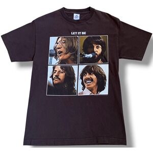 Vtg The Beatles Let It Be Graphic T-Shirt Mens Medium Brown 2004 Apple Corps